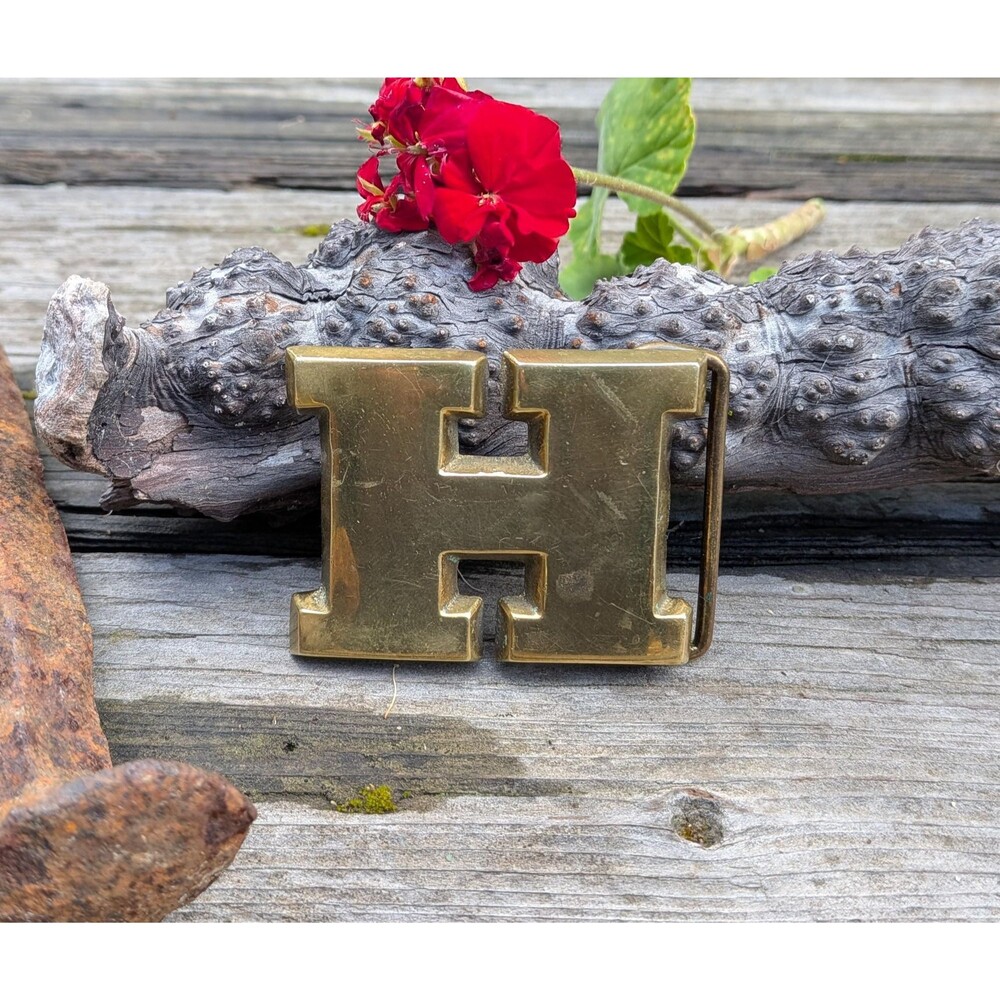 70s "H" Brass Belt Buckle, Vintage Personalized Buckle